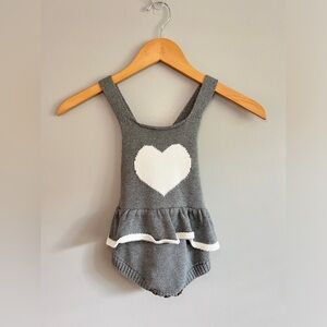 Gray Knit Baby Romper with Heart Design NWOT